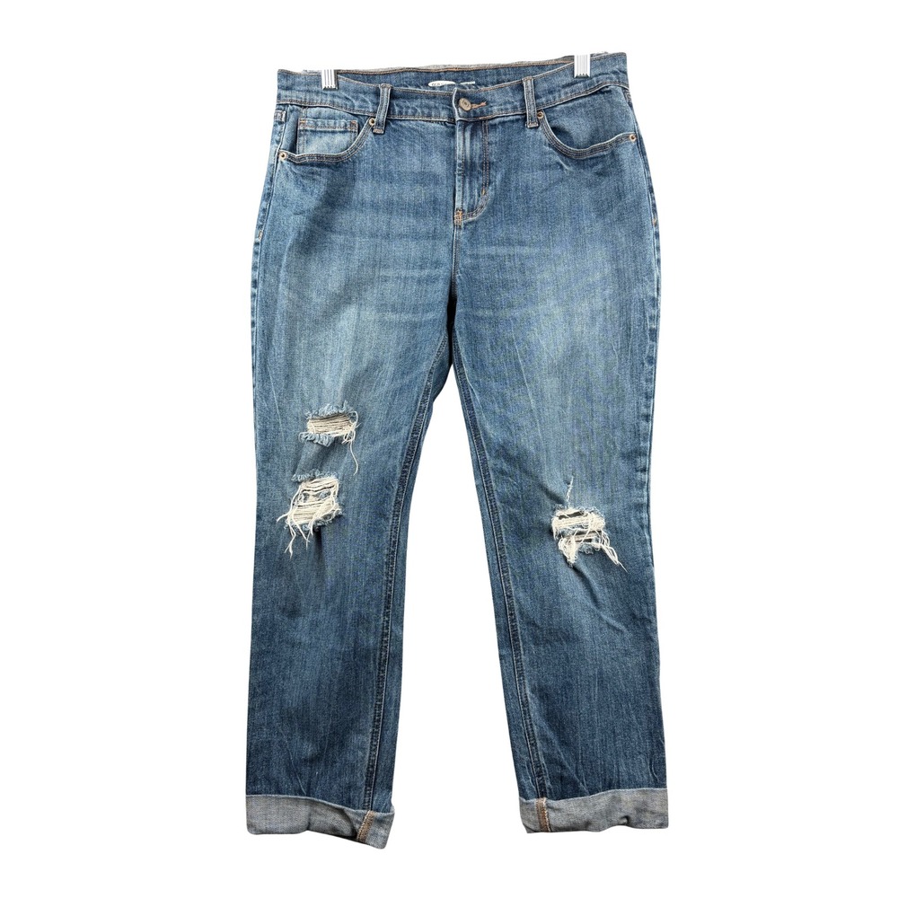 Old Navy Boyfriend Jeans Distressed Medium Wash Denim Women Size 32